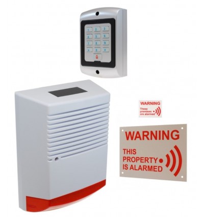 Large Solar Powered Dummy Alarm Siren with External Alarm Warning Sign, Window Sticker & Dummy Alarm Keypad