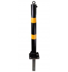 Black & Yellow 76 mm Diameter Fold Down Parking Post with Ground Spigot