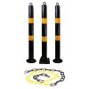 Black & Yellow Parking Post Chain Kit – 1 Folding & 2 Static Security Posts for Car Park & Driveway