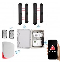 4G Long Range Wireless Perimeter Alarm Kit with 2 sets of 2B Solar Beams & Loud Wireless Siren