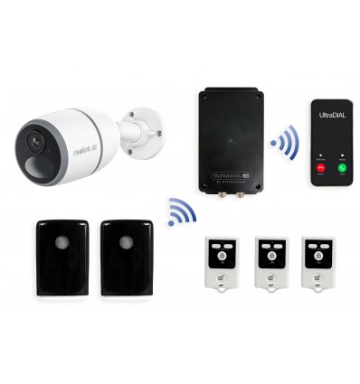 Battery GSM UltraDIAL Alarm with 2 x Outdoor BT PIR's & 1 x Battery 4K 4G Camera & Black Solar Panel with Smart Detection