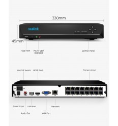 NVR Recorder 4TB / 16 channels / PoE / Up to 4K / Built-in hard drive (Reolink)