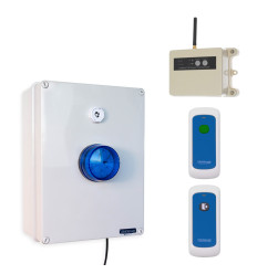 Wireless Lockdown Control Boxes with Blue Strobes, Multi-Tone Sirens, Signal Repeater, Portable Trigger & Stop Buttons