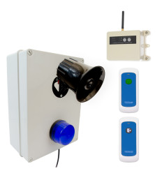 Wireless Lockdown Control Box with Blue Strobe, Loud 118dB  Siren, Signal Repeater, Portable Trigger & Stop Buttons