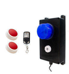 Wireless panic system for businesses, stores & care facilities – blue flash + siren / 2 buttons (200m)