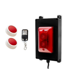 Wireless panic system for businesses, stores & care facilities – red strobe siren / 2 buttons (200m)